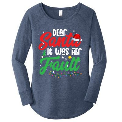 Dear Santa It Was Her Fault Christmas Couples Gift Women's Perfect Tri Tunic Long Sleeve Shirt