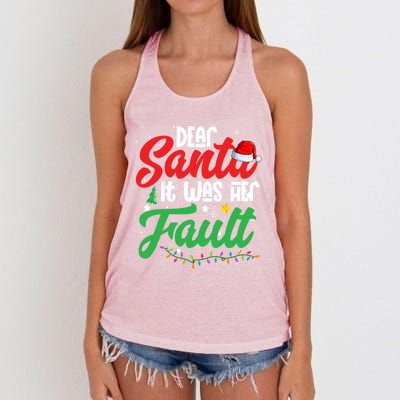 Dear Santa It Was Her Fault Christmas Couples Gift Women's Knotted Racerback Tank