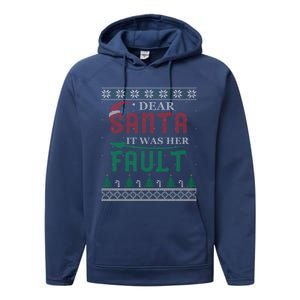 Dear Santa It Was Her Fault Christmas Family Matching Cool Gift Performance Fleece Hoodie