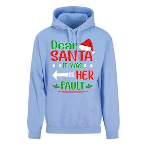 Dear Santa It Was Her Fault Christmas Funny For Him Gift Unisex Surf Hoodie