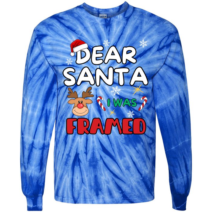 Dear Santa I Was Framed Funny Xmas Family Matching Cute Gift Tie-Dye Long Sleeve Shirt