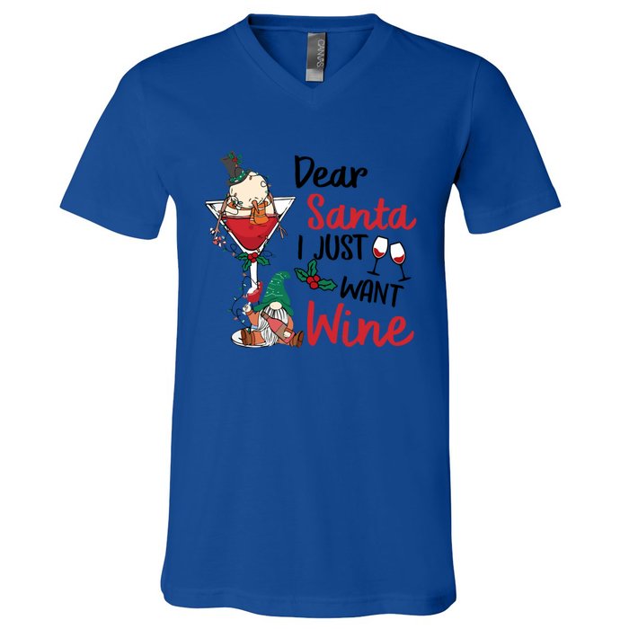 Dear Santa I Just Want Wine Funny Christmas Cool Gift V-Neck T-Shirt