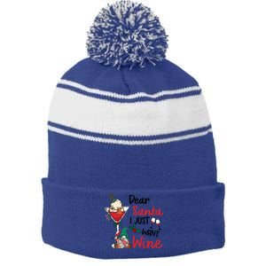 Dear Santa I Just Want Wine Funny Christmas Cool Gift Stripe Pom Pom Beanie