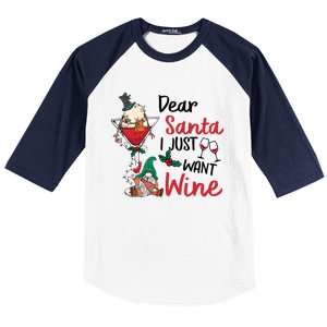 Dear Santa I Just Want Wine Funny Christmas Cool Gift Baseball Sleeve Shirt