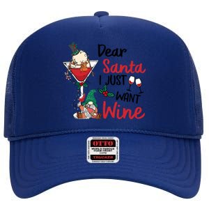 Dear Santa I Just Want Wine Funny Christmas Cool Gift High Crown Mesh Back Trucker Hat