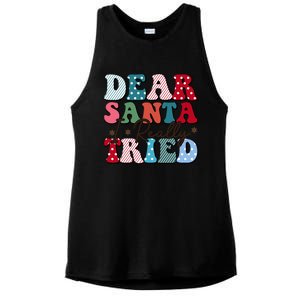 Dear Santa I Tried Winter Funny Christmas Xmas Gift Ladies PosiCharge Tri-Blend Wicking Tank