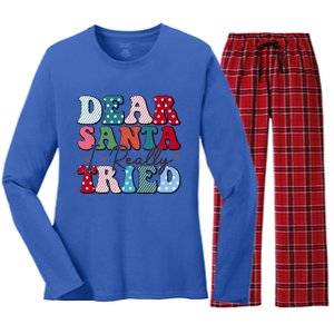 Dear Santa I Tried Winter Funny Christmas Xmas Gift Women's Long Sleeve Flannel Pajama Set 