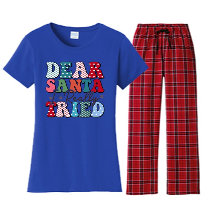 Dear Santa I Tried Winter Funny Christmas Xmas Gift Women's Flannel Pajama Set