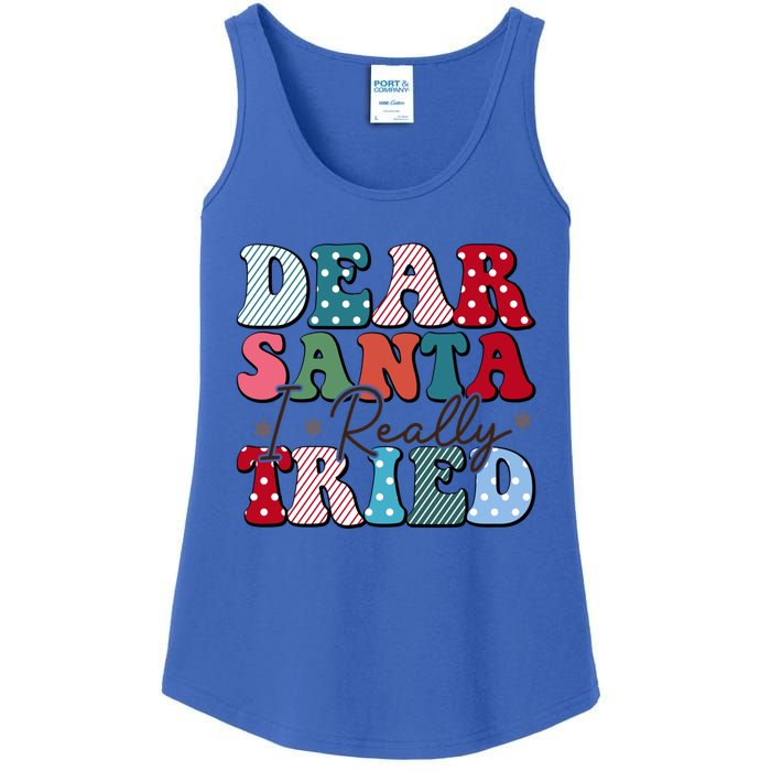 Dear Santa I Tried Winter Funny Christmas Xmas Gift Ladies Essential Tank