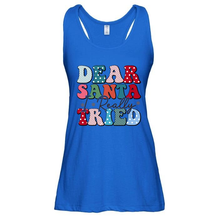 Dear Santa I Tried Winter Funny Christmas Xmas Gift Ladies Essential Flowy Tank