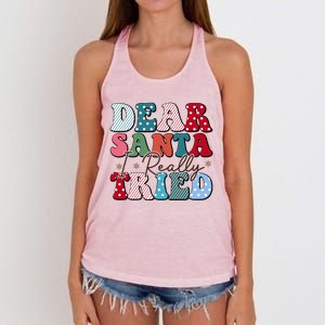 Dear Santa I Tried Winter Funny Christmas Xmas Gift Women's Knotted Racerback Tank