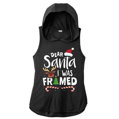 Dear Santa I Was Framed Ladies PosiCharge Tri-Blend Wicking Draft Hoodie Tank