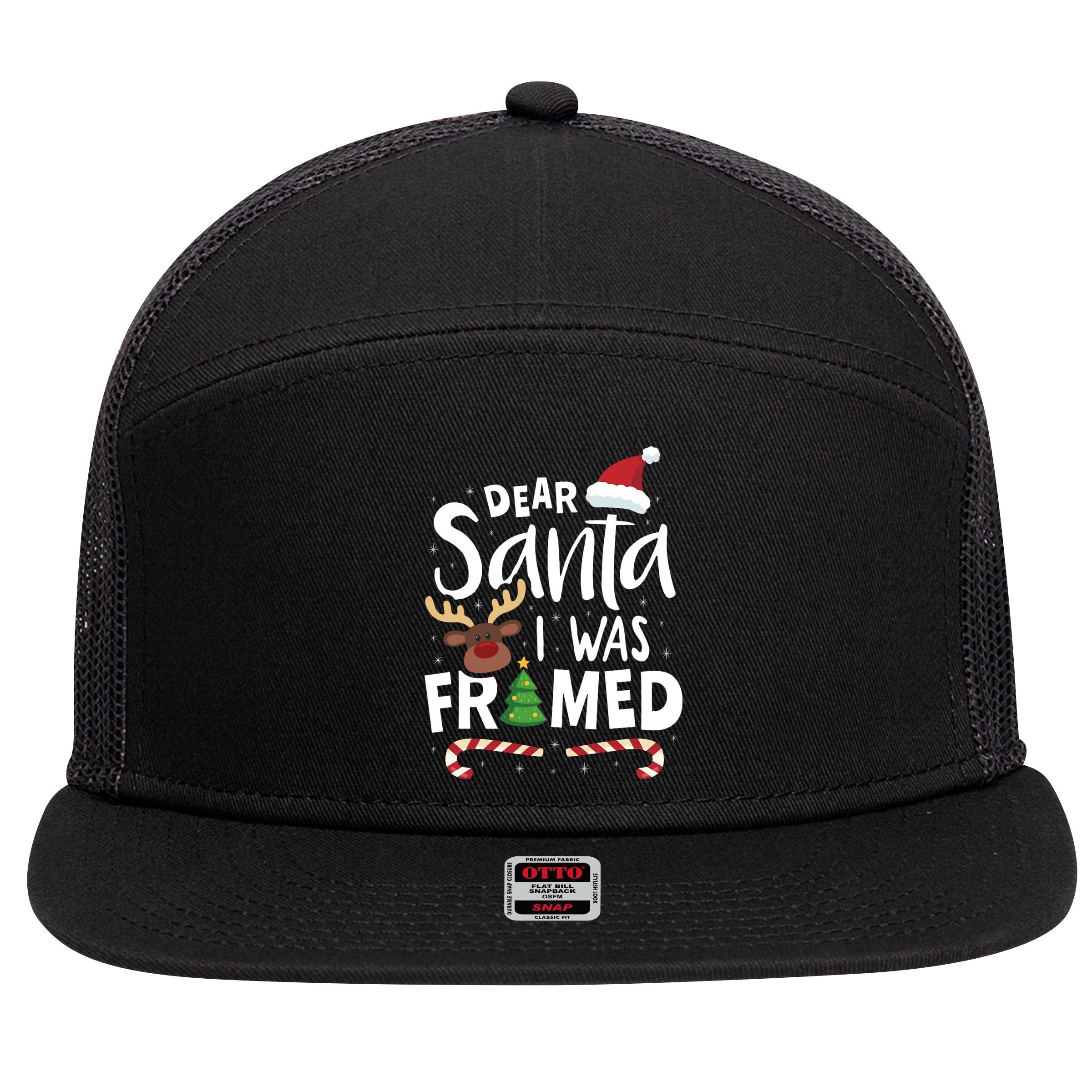 Dear Santa I Was Framed 7 Panel Mesh Trucker Snapback Hat