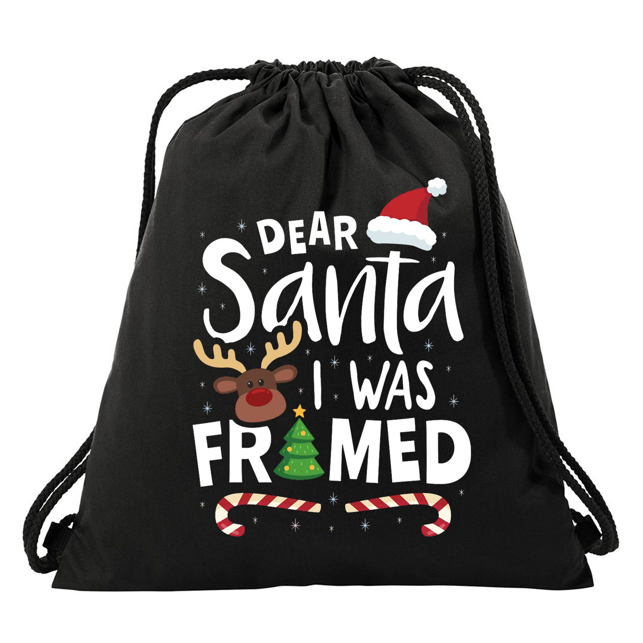 Dear Santa I Was Framed Drawstring Bag