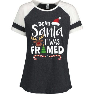 Dear Santa I Was Framed Enza Ladies Jersey Colorblock Tee