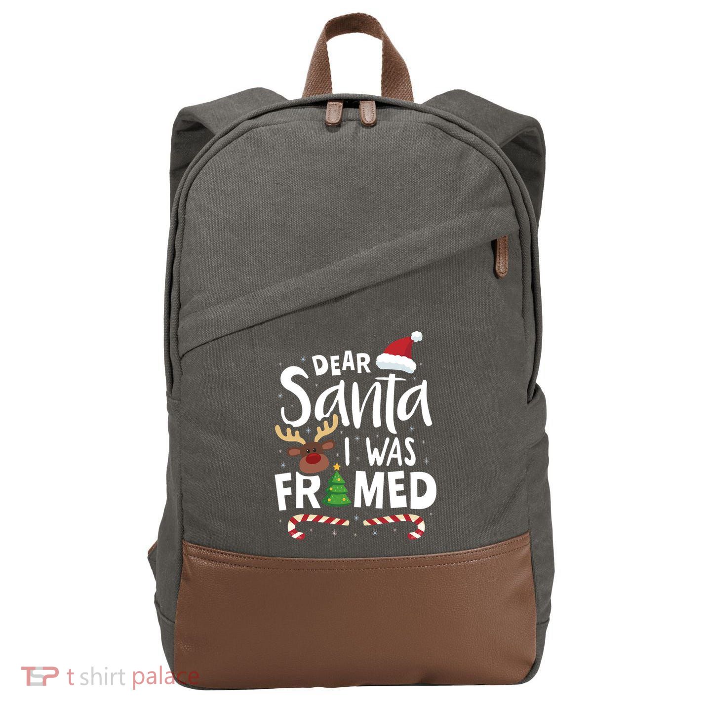 Dear Santa I Was Framed Cotton Canvas Backpack