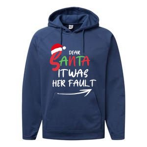 Dear Santa It Was Her Fault Funny Christmas Couples Matching Gift Performance Fleece Hoodie