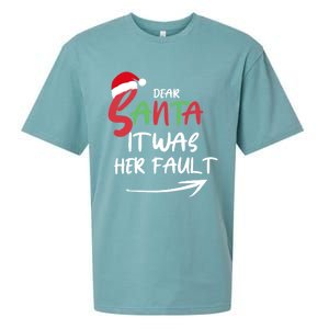 Dear Santa It Was Her Fault Funny Christmas Couples Matching Gift Sueded Cloud Jersey T-Shirt