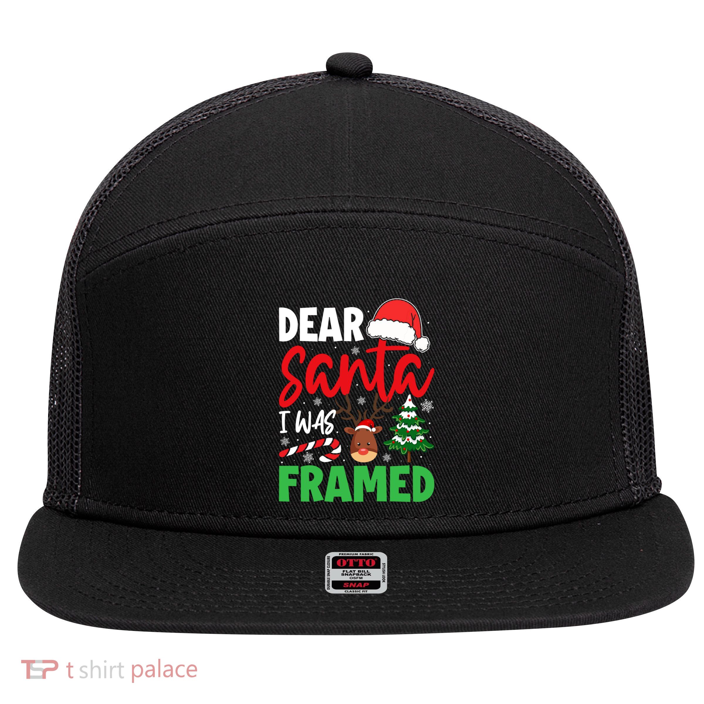 Dear Santa I Was Framed Christmas Stocking Stuffer Gift 7 Panel Mesh Trucker Snapback Hat