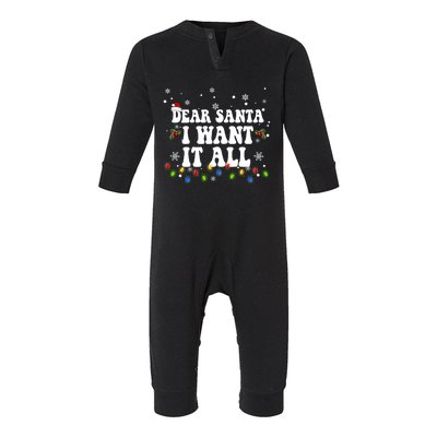 Dear Santa I Want It All Christmas Lights Pj Family Matching Gift Infant Fleece One Piece