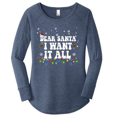 Dear Santa I Want It All Christmas Lights Pj Family Matching Gift Women's Perfect Tri Tunic Long Sleeve Shirt