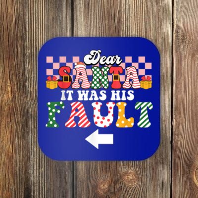 Dear Santa It Was Her Fault Funny Christmas Couples Matching Gift Coaster