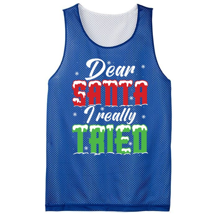 Dear Santa I Really Tried Cute Gift Mesh Reversible Basketball Jersey Tank