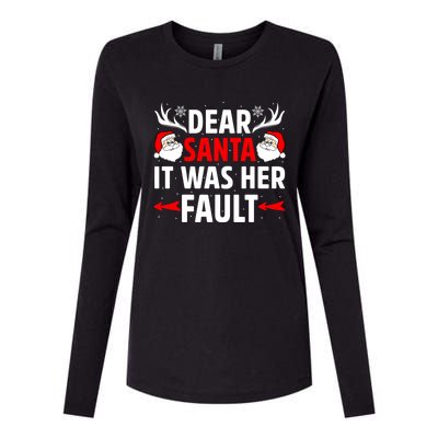 Dear Santa It Was Her Fault Funny Christmas Couples Present Meaningful Gift Womens Cotton Relaxed Long Sleeve T-Shirt