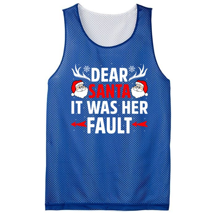 Dear Santa It Was Her Fault Funny Christmas Couples Present Meaningful Gift Mesh Reversible Basketball Jersey Tank