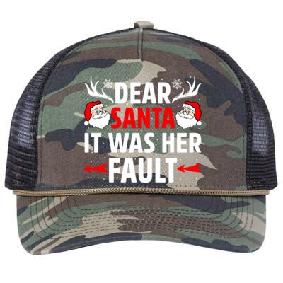 Dear Santa It Was Her Fault Funny Christmas Couples Present Meaningful Gift Retro Rope Trucker Hat Cap