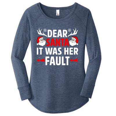 Dear Santa It Was Her Fault Funny Christmas Couples Present Meaningful Gift Women's Perfect Tri Tunic Long Sleeve Shirt