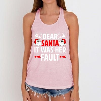 Dear Santa It Was Her Fault Funny Christmas Couples Present Meaningful Gift Women's Knotted Racerback Tank