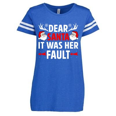 Dear Santa It Was Her Fault Funny Christmas Couples Present Meaningful Gift Enza Ladies Jersey Football T-Shirt