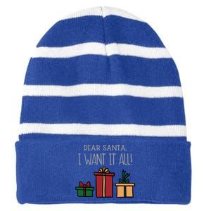 Dear Santa I Want It All Funny Christmas Xmas Gift Striped Beanie with Solid Band