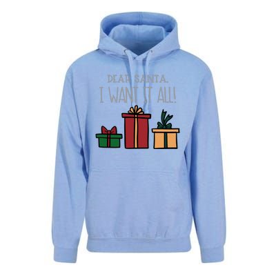 Dear Santa I Want It All Funny Christmas Xmas Gift Unisex Surf Hoodie