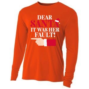 Dear Santa It Was Her Fault Funny Christmas Matching Outfit Gift Cooling Performance Long Sleeve Crew