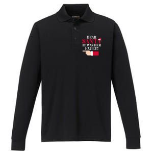 Dear Santa It Was Her Fault Funny Christmas Matching Outfit Gift Performance Long Sleeve Polo