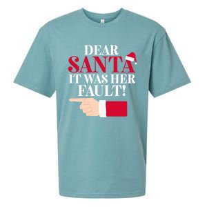 Dear Santa It Was Her Fault Funny Christmas Matching Outfit Gift Sueded Cloud Jersey T-Shirt