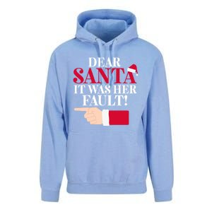 Dear Santa It Was Her Fault Funny Christmas Matching Outfit Gift Unisex Surf Hoodie