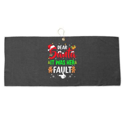 Dear Santa It Was Her Fault Funny Christmas Couples Gift Large Microfiber Waffle Golf Towel