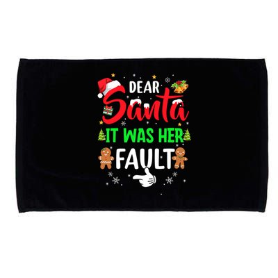 Dear Santa It Was Her Fault Funny Christmas Couples Gift Microfiber Hand Towel