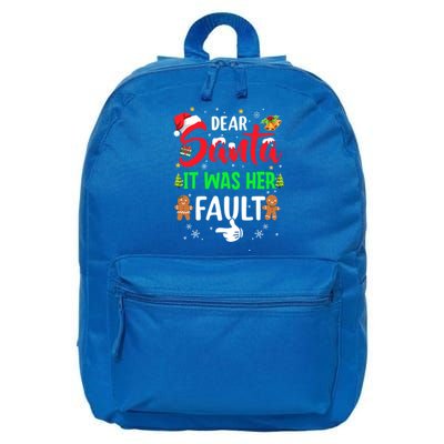 Dear Santa It Was Her Fault Funny Christmas Couples Gift 16 in Basic Backpack