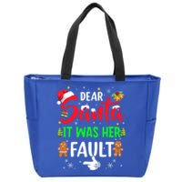 Dear Santa It Was Her Fault Funny Christmas Couples Gift Zip Tote Bag