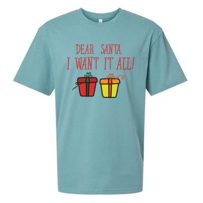 Dear Santa I Want It All Funny Christmas Presents Gift Sueded Cloud Jersey T-Shirt