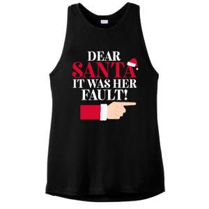 Dear Santa It Was Her Fault Funny Christmas Matching Outfit Funny Gift Ladies PosiCharge Tri-Blend Wicking Tank