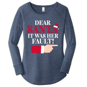 Dear Santa It Was Her Fault Funny Christmas Matching Outfit Funny Gift Women's Perfect Tri Tunic Long Sleeve Shirt