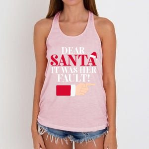 Dear Santa It Was Her Fault Funny Christmas Matching Outfit Funny Gift Women's Knotted Racerback Tank