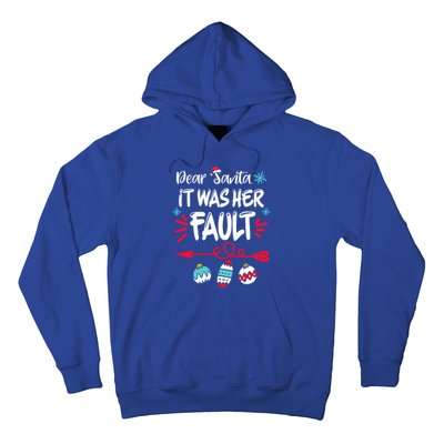 Dear Santa It Was Her Fault Funny Christmas Pajama Couples Gift Hoodie