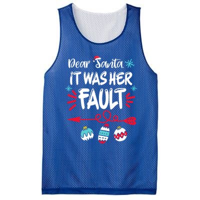 Dear Santa It Was Her Fault Funny Christmas Pajama Couples Gift Mesh Reversible Basketball Jersey Tank