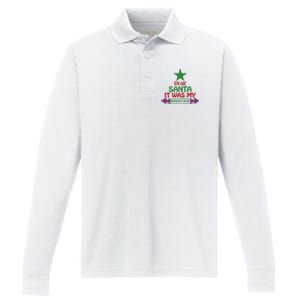 Dear Santa It Was My Brother's Fault Performance Long Sleeve Polo